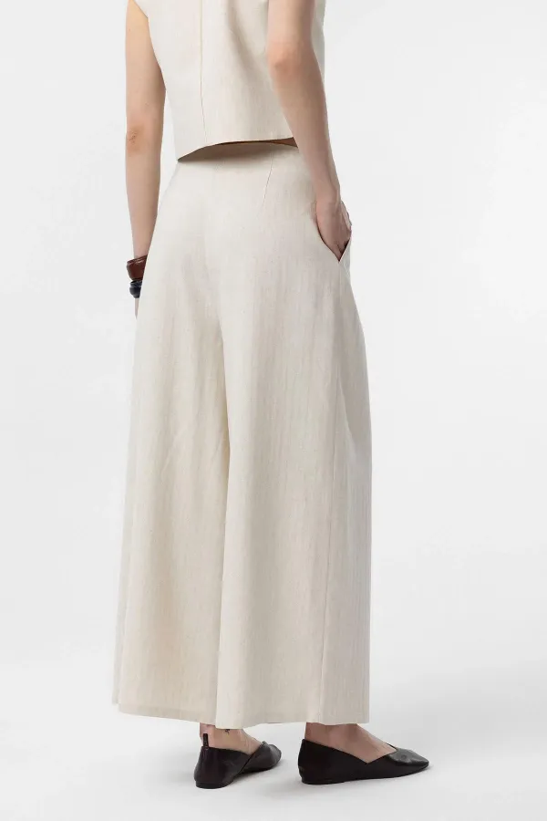 Antioch Ekru Keten Karışımlı Kadın Culotte Pantolon