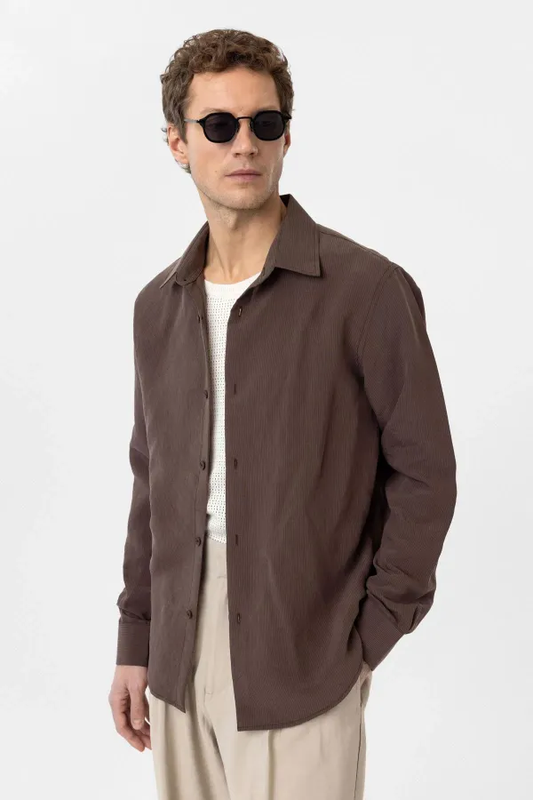 Antioch Kahve Relax Fit Modal Kumaş Erkek Gömlek