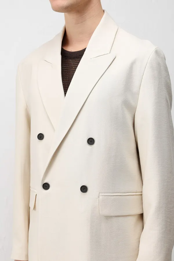 Veste blazer pour homme Antioch Cream en mélange modal, coupe décontractée