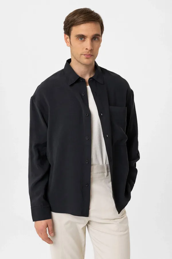 Antioch Siyah Relax Fit Modal Kumaş Erkek Gömlek