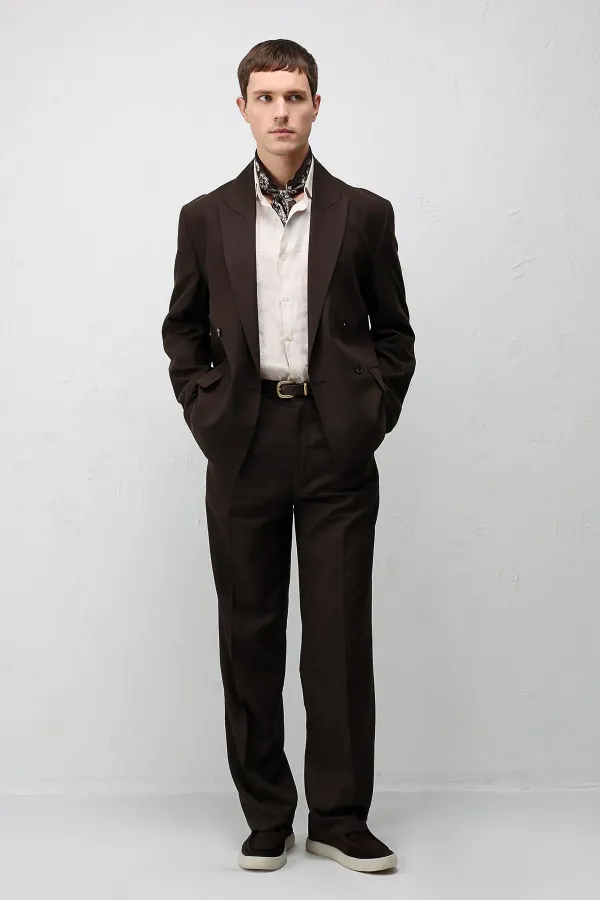 Antioch Dark Brown Relax Fit Linen Blend Men's Blazer Jacket