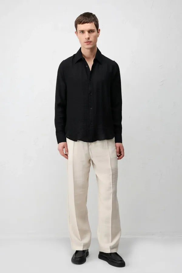 Antioch Siyah Crinkled Relax Fit Erkek Gömlek