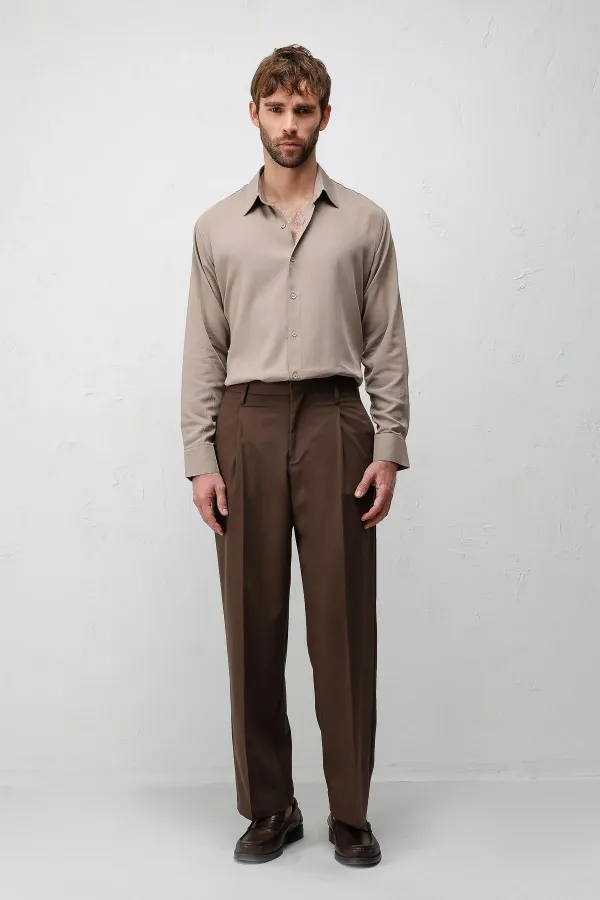 Antioch Kahve Relaxed Fit Pileli Erkek Pantolon