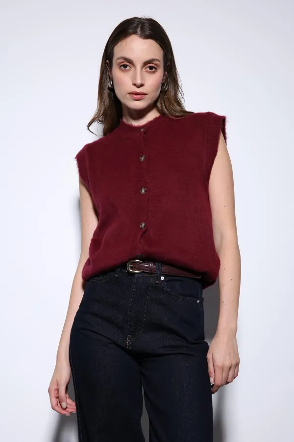 Antioch Burgundy Textured Women's Knitted Vest