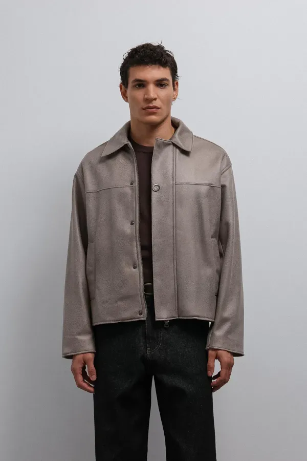 Antioch Beige Relax Fit Faux Leather Men's Coat