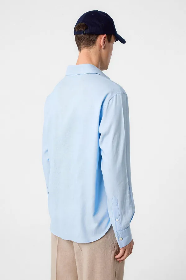 Antioch Blue Relax Fit Linen Blend Men's Shirt