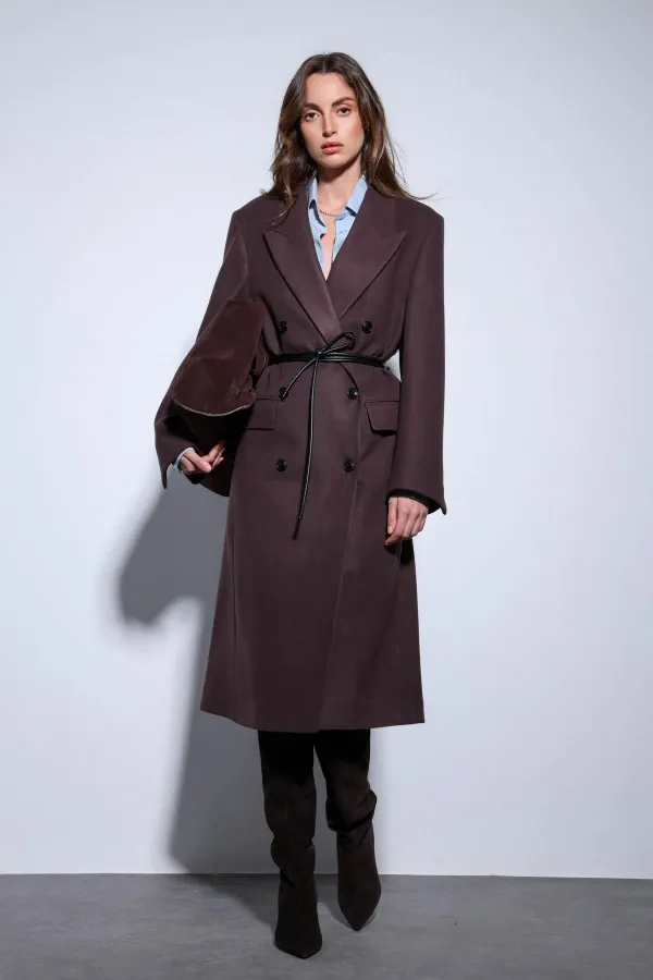 Antioch Coffee Belted Double-Breasted Women's Coat