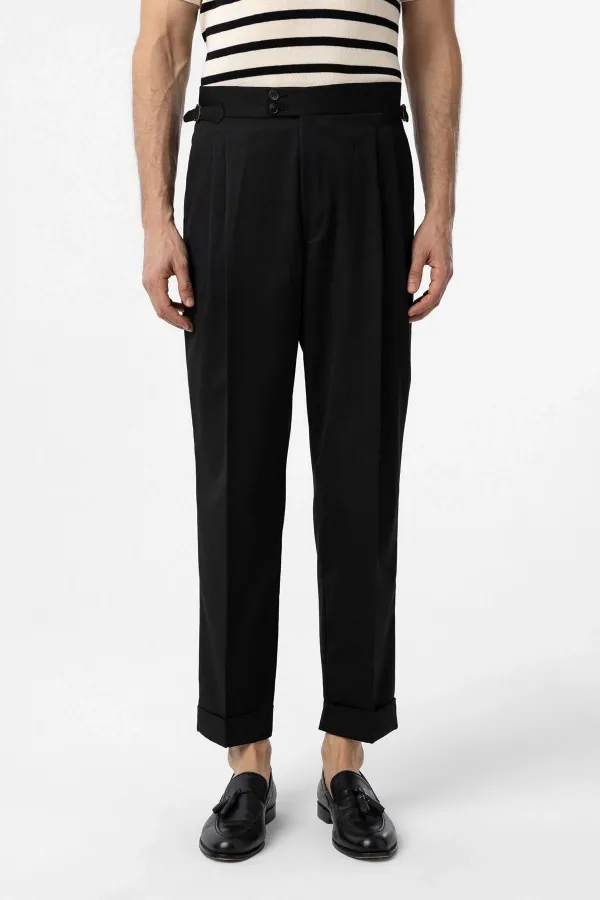 Pantalon plissé noir taille haute style italien Antioch pour homme