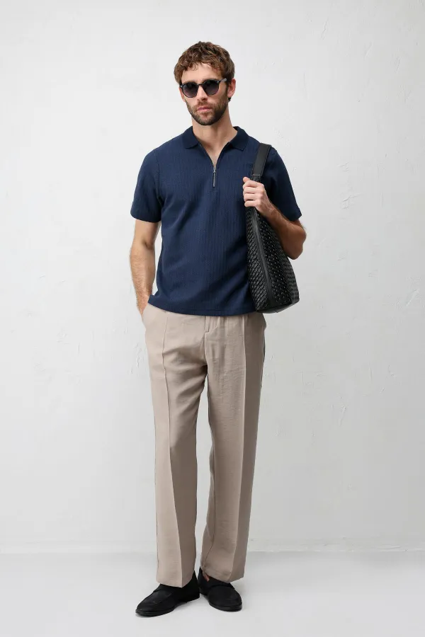 Antioch Lacivert Dokulu Örme Polo Yaka Erkek T-Shirt