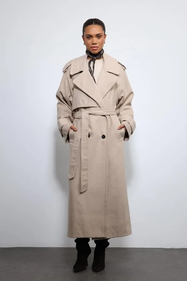 Antioch Beige Oversize Belted Coat