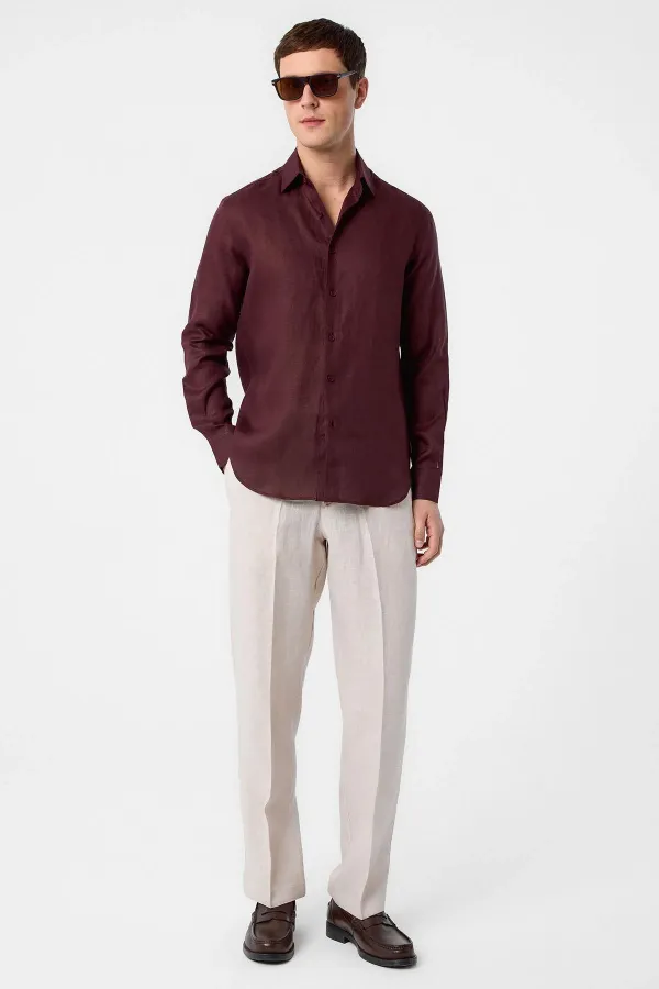 Chemise homme Antioch Burgundy 100% lin coupe confortable