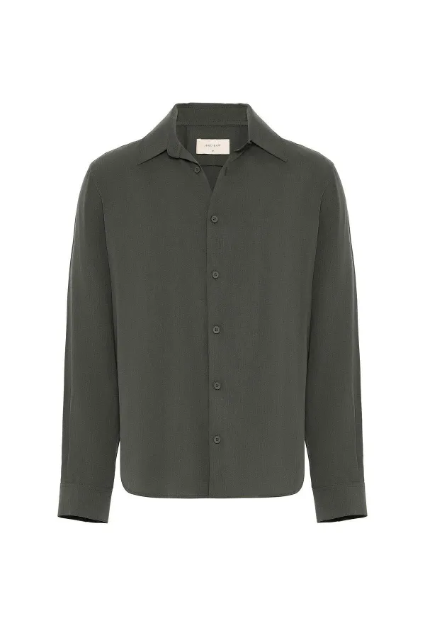 Antioch Haki Relax Fit Liyosel Kumaş Erkek Gömlek