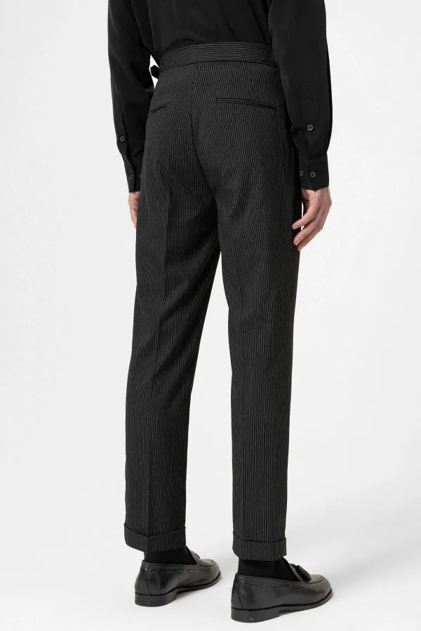 Antioch Black High-Waisted Striped Double-Leg Men's Trousers