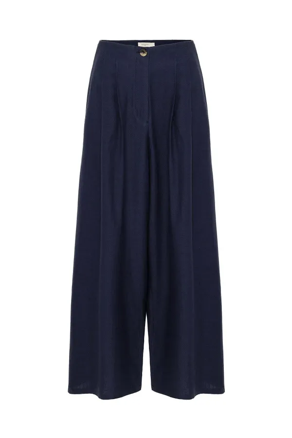 Pantalon culotte Antioch bleu marine en lin mélangé pour femme