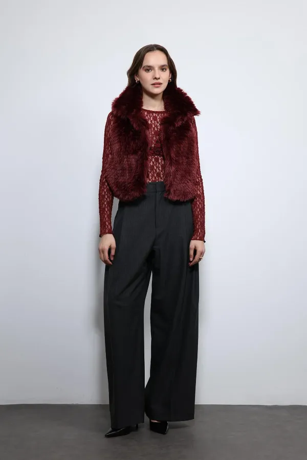 Gilet Antioch bordeaux aspect peluche