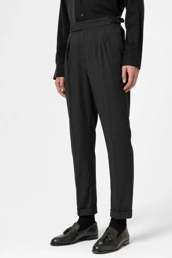 Antioch Black High-Waisted Striped Double-Leg Men's Trousers
