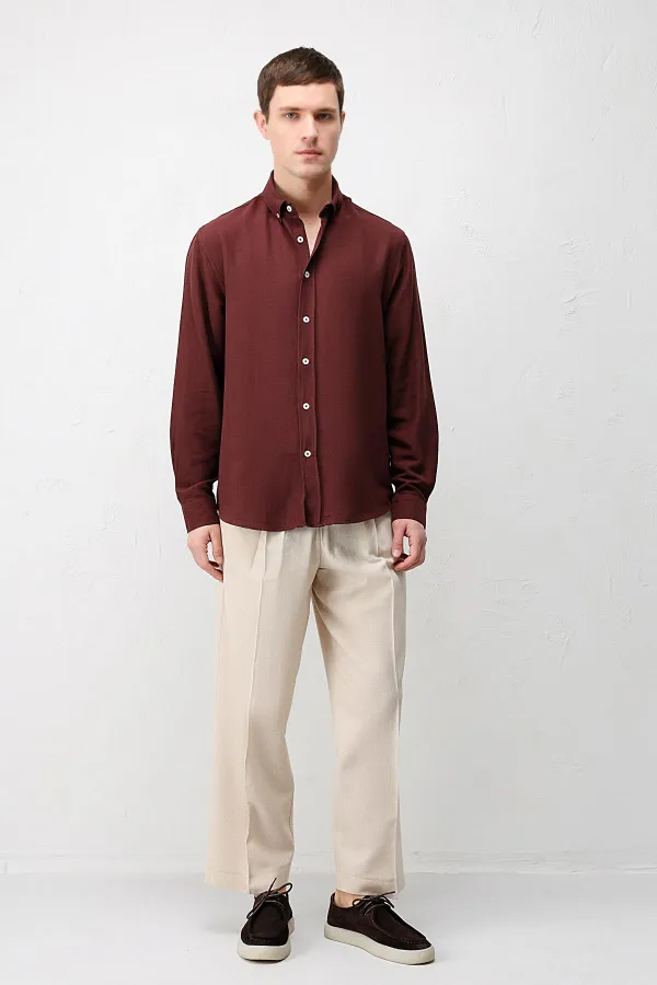 Antioch Burgundy Linen Blend Relaxed Fit Men's Shirt