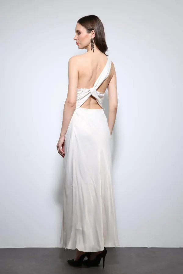 Robe longue en satin à col asymétrique Antioch Stone