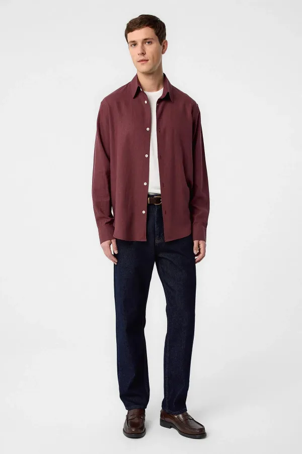 Antioch Burgundy Relax Fit Linen Blend Men's Shirt
