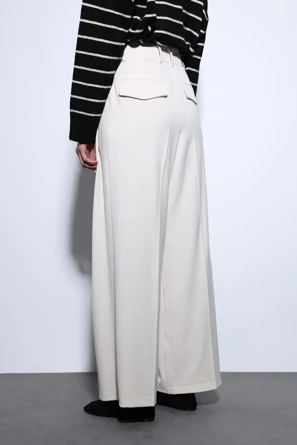 Antioch Ecru Pleated Palazzo Women's Trousers