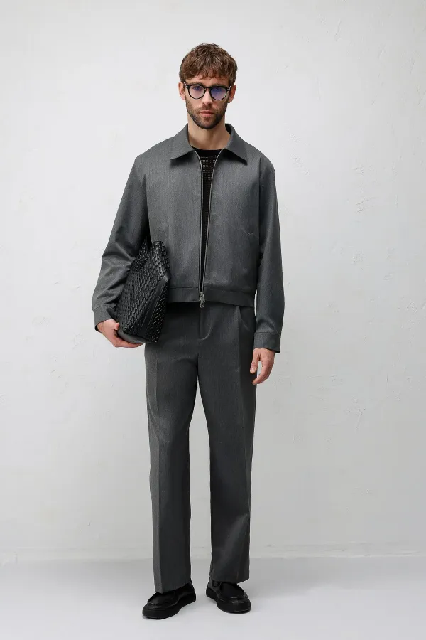 Antioch Gri Relaxed Fit Fermuarlı Erkek Mont