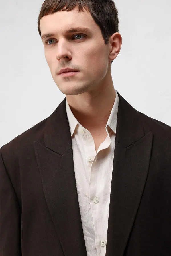Antioch Dark Brown Relax Fit Linen Blend Men's Blazer Jacket