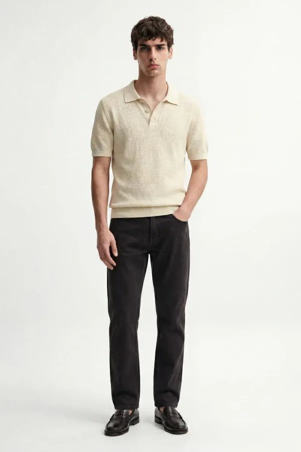 T-shirt homme Antioch à col polo texturé en maille d'os