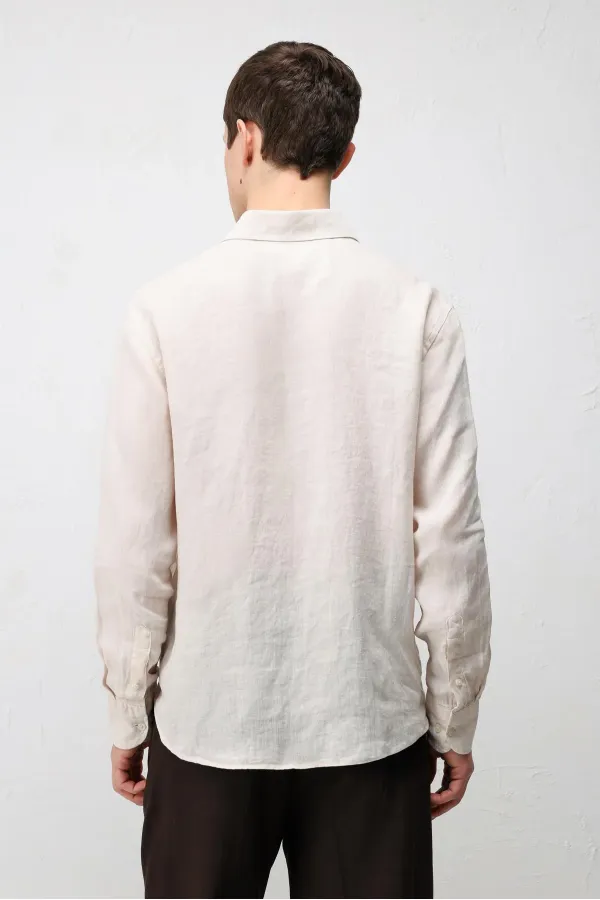 Antioch Bej 100% Keten Relax Fit Erkek Gömlek