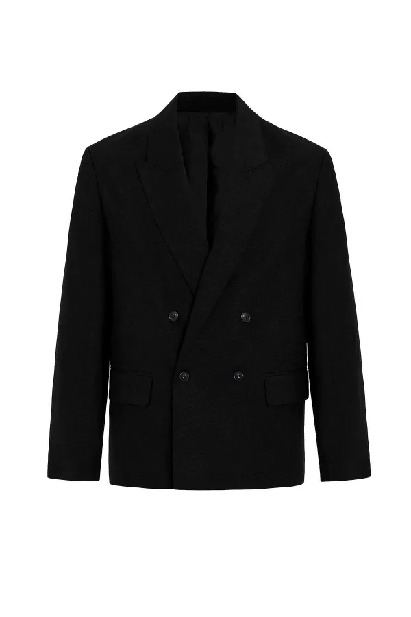 Veste blazer pour homme Antioch noire coupe décontractée en lin mélangé