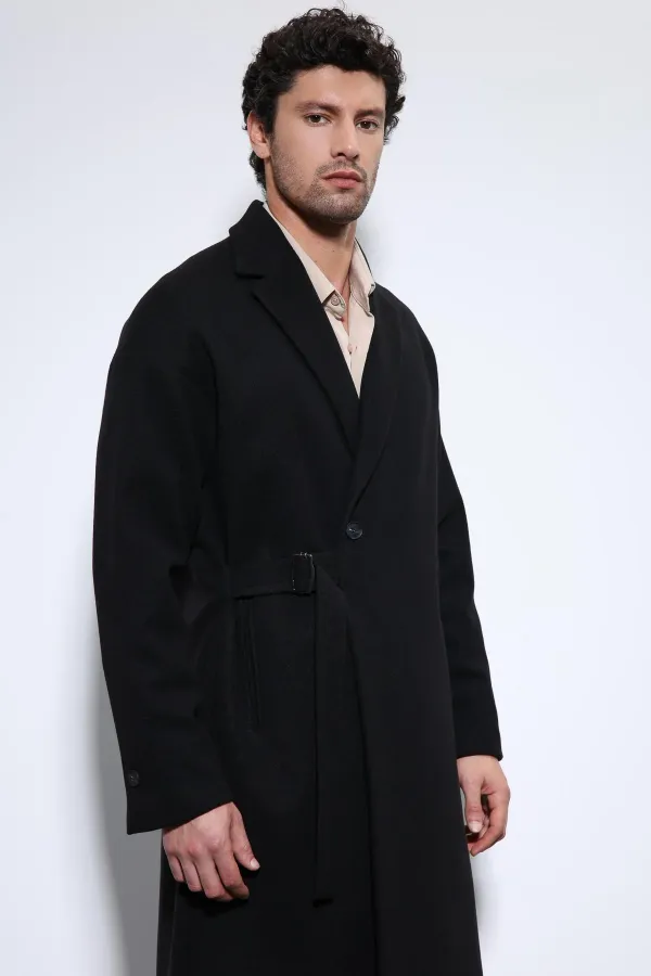 Antioch Black Belted Oversize Men's Coat Antioch Black Belted Oversize Men's Coat