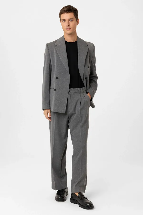 Antioch Grey Relax Fit Double-Breasted Men's Blazer Jacket