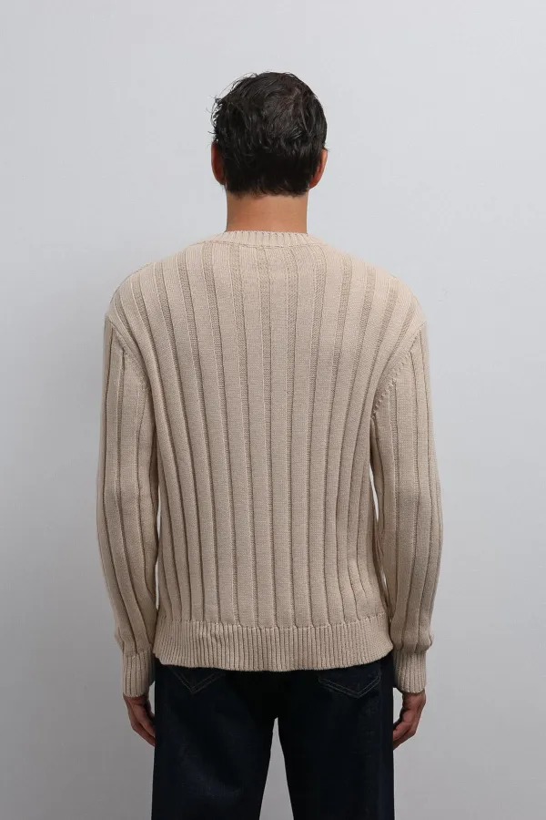Pull homme Antioch beige en velours côtelé 100 % coton