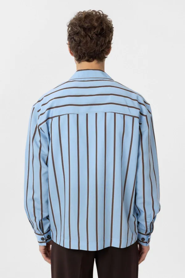 Antioch Mavi Relax Fit Çizgili Erkek Gömlek