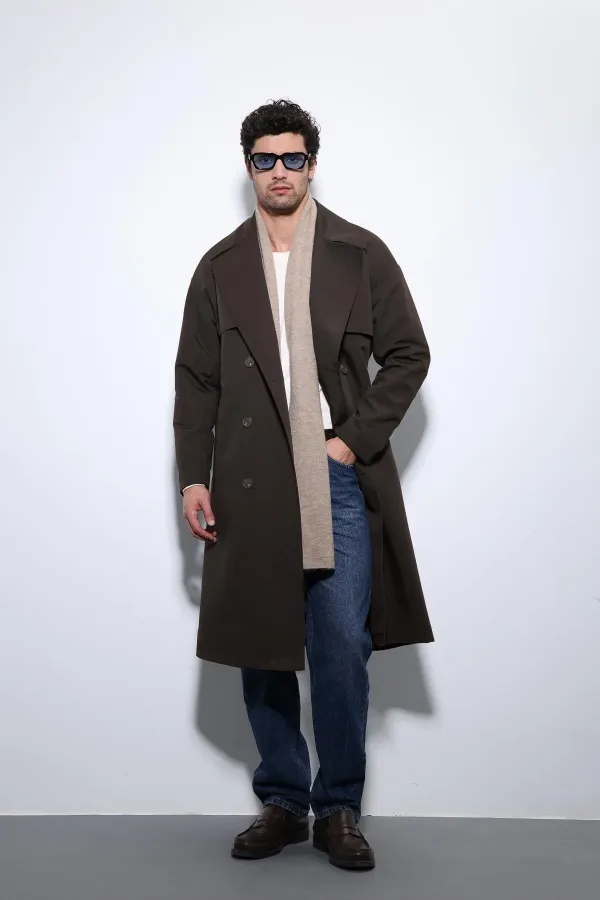 Trench-coat croisé marron foncé Antioch avec ceinture