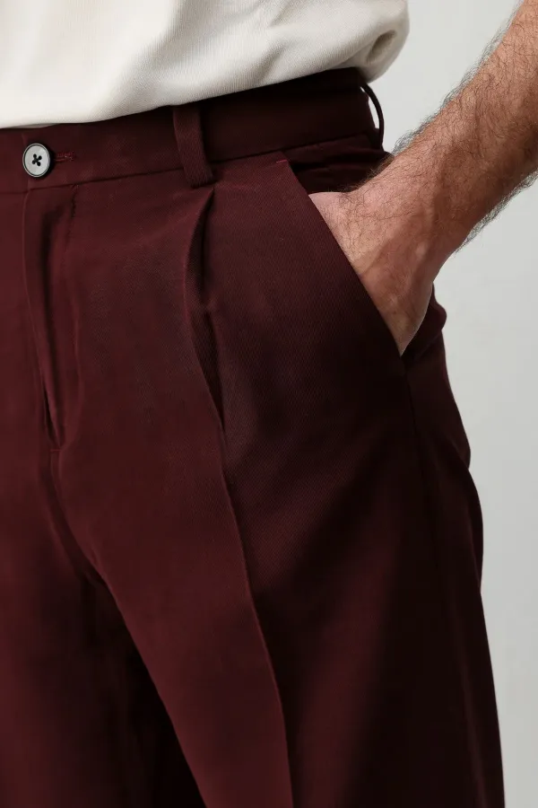 Antioch Bordo Pileli Relaxed Fit Erkek Pantolon