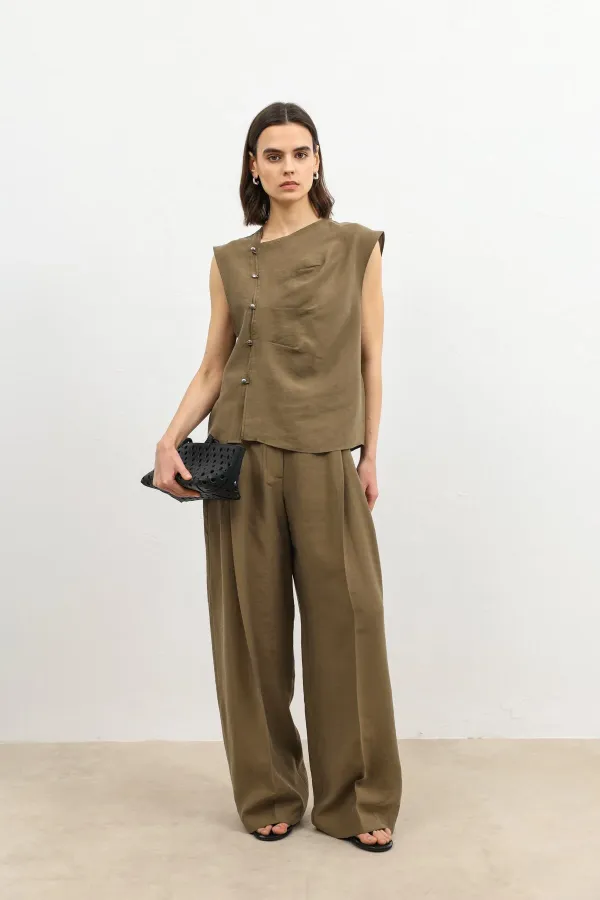 Pantalon large pour femme Antioch en mélange de lyocell kaki