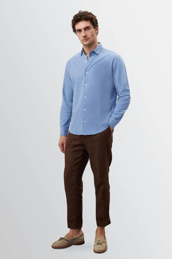 Antioch Blue Collar Button Detail 100% Linen Men's Shirt