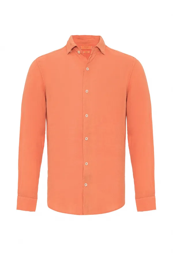 Antioch Salmon Collar Button Detail 100% Linen Men's Shirt