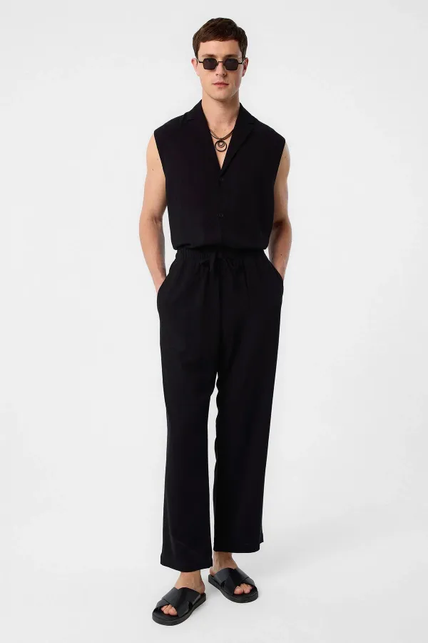 Antioch Black Linen Blend Men's Jogger Pants