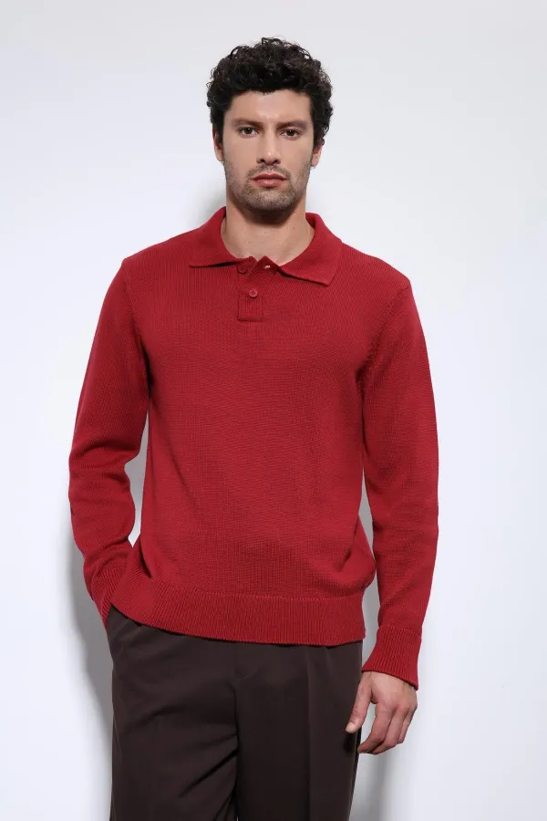Pull basique pour homme à col polo rouge Antioch