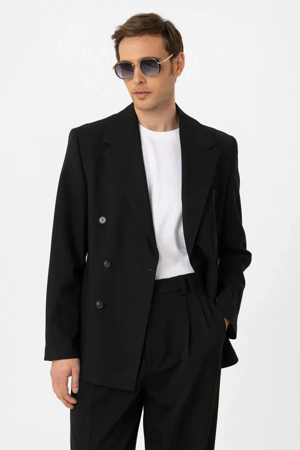 Antioch Black Relax Fit Double-Breasted Men's Blazer Jacket