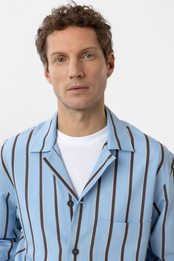 Antioch Mavi Relax Fit Çizgili Erkek Gömlek