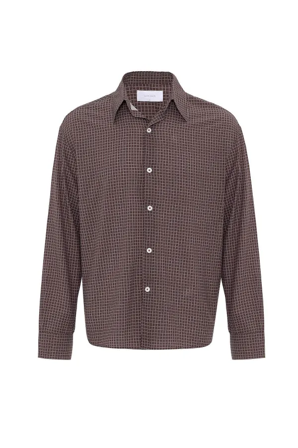 Chemise à carreaux Antioch Coffee pour homme, coupe décontractée