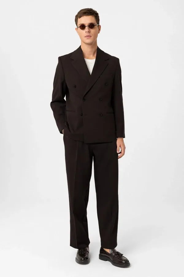 Antioch Koyu Kahve Relax Fit Kruvaze Erkek Blazer Ceket