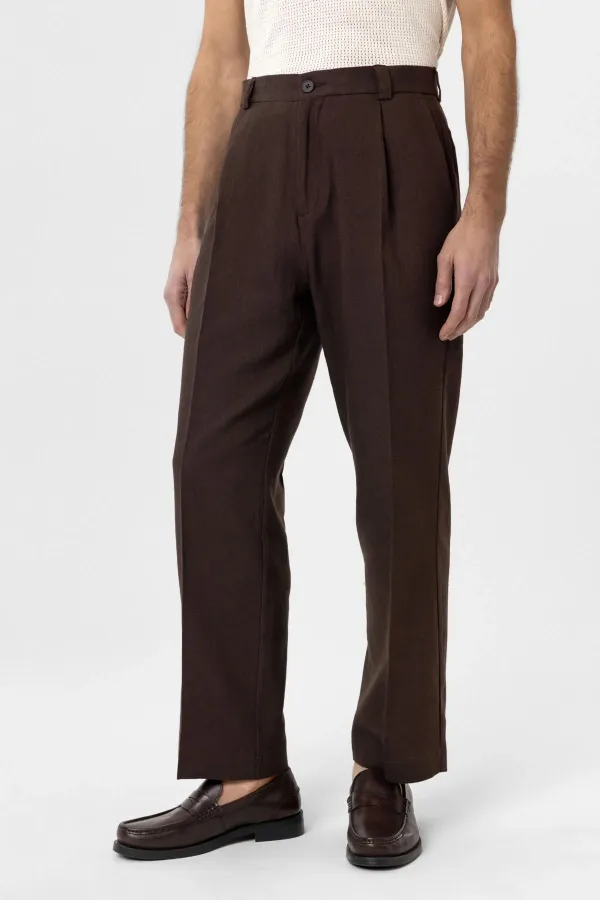 Pantalon homme Antioch Coffee taille haute en lin mélangé
