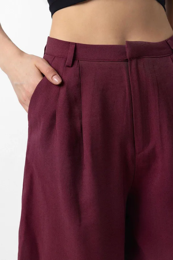 Antioch Bordo Pilili Kadın Bermuda Şort