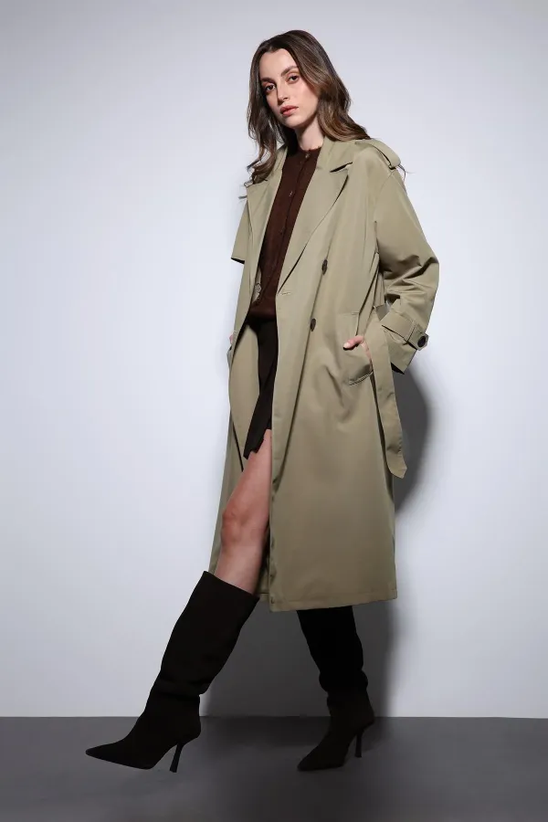 Trench-coat Antioch kaki croisé à ceinture pour femme