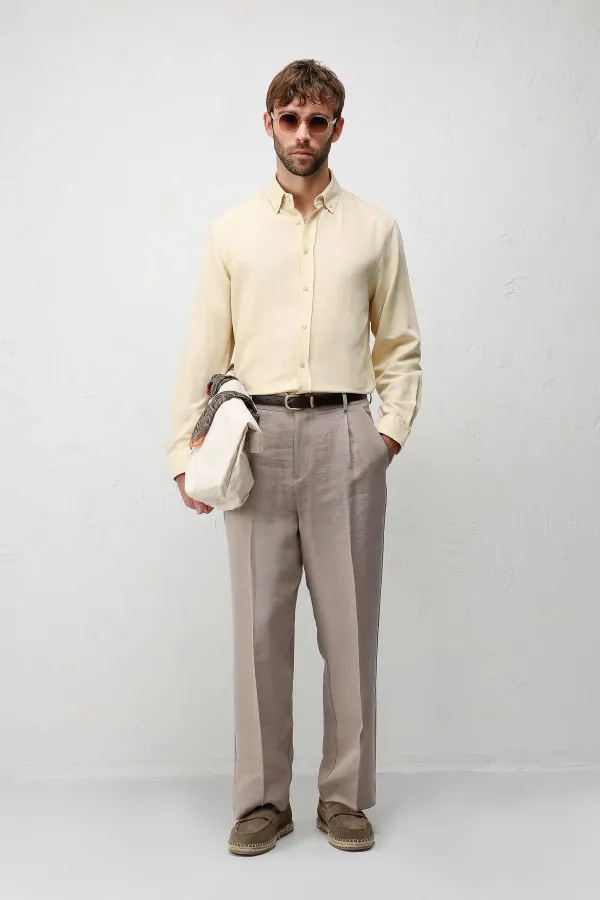 Antioch Yellow Linen Blend Relaxed Fit Men's Shirt