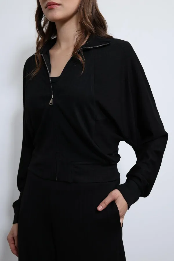 Antioch Siyah Geniş Paça Çizgili Eşofman Takım