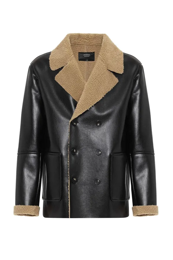 Veste croisée en similicuir pour homme Antioch avec doublure noire.
